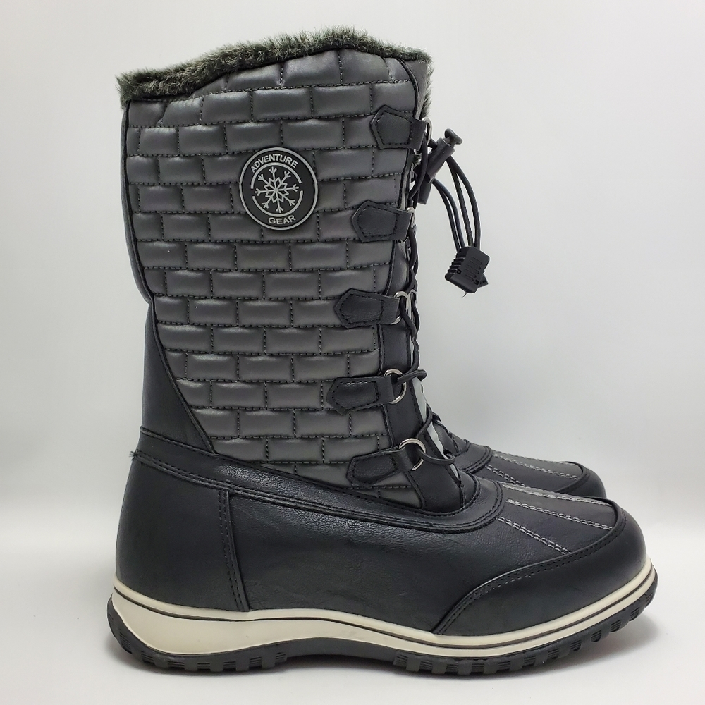 Tundra Gray Black Quilted Winter Rain Boots